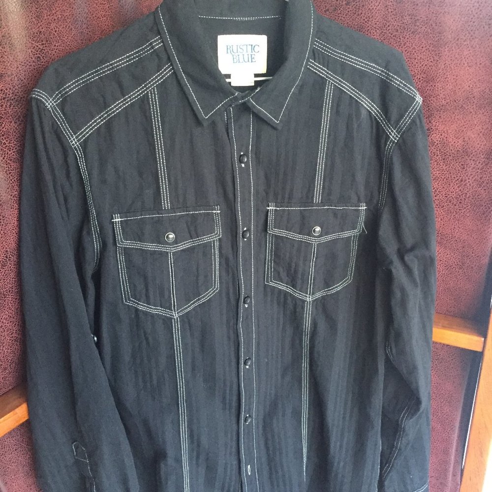 black & white stitch Rockabilly snap button shirt  S